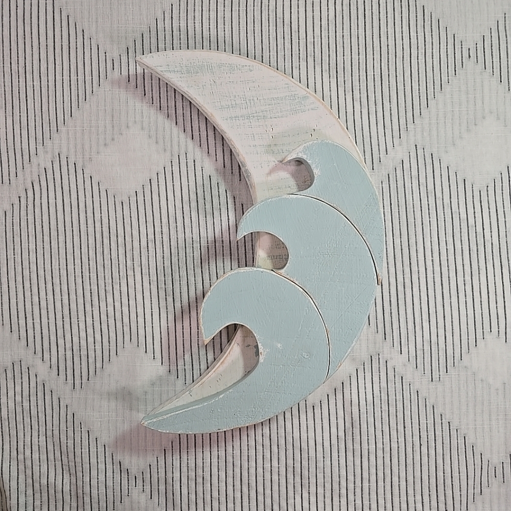 Handmade Moon Waves Wood 3D Wall Hanging Art Decor Beach House Shabby Chic
